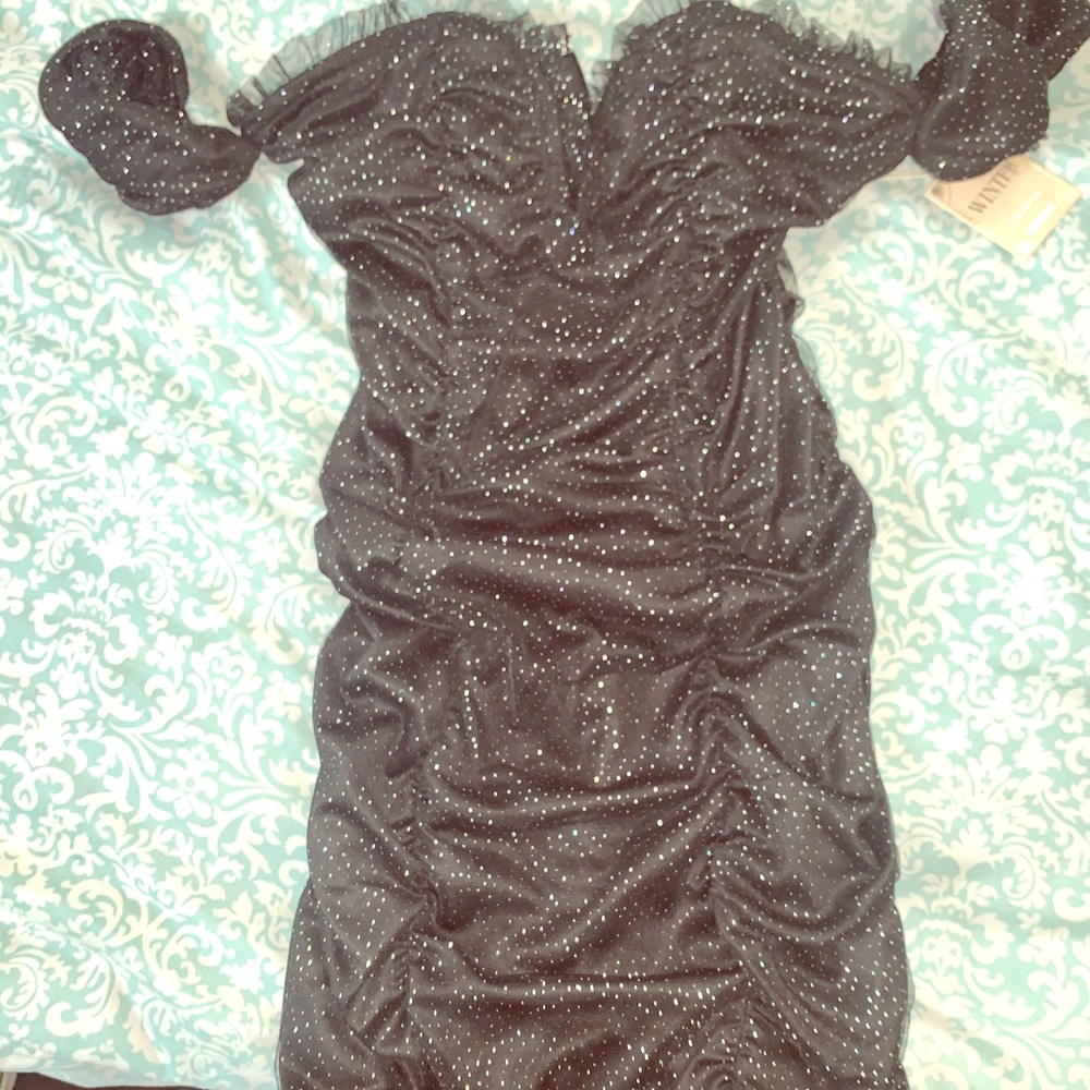 Black mesh mini dress